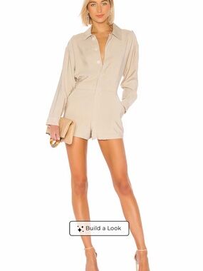 L'Academie Dylan Romper Jumpsuit Size M Khaki Tan Beige Military Utility NWT
